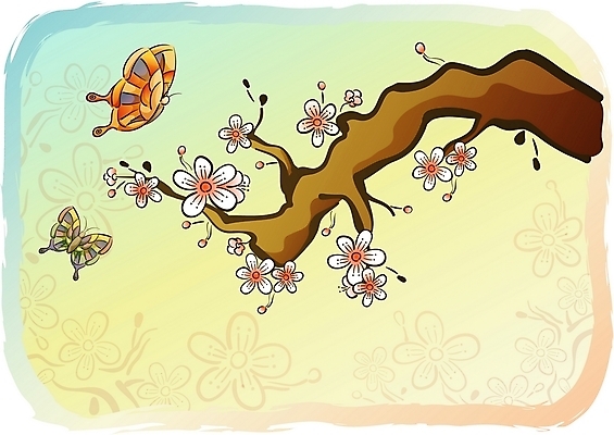 EPS 식물 전통 꽃 나비 백그라운드 일러스트 새해 사람없음 전통문양 벚꽃 연하장 국내일러스트 문양 곤충 카드_감사 파일형식 벡터