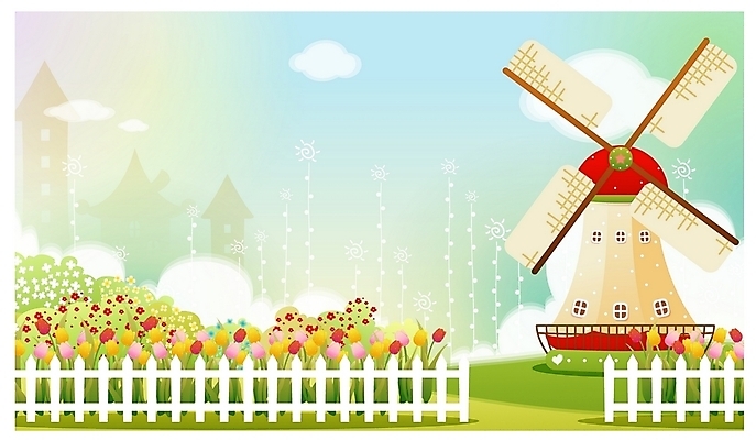 EPS 주간 구름 시설물 사계절 계절 공공시설 현대건축 건축 꽃 백그라운드 꽃밭 일러스트 자연 하늘 풍경 사람없음 야외 울타리 봄 풍차 튤립 풍력발전소 봄배경 국내일러스트 자연요소 식물 건축물 담장 발전소 풍력에너지 시설 생태계 파일형식 벡터