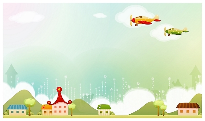 EPS 주간 나무 구름 사계절 계절 백그라운드 일러스트 자연 산 비행기 주택 풍경 사람없음 야외 마을 봄 봄배경 국내일러스트 자연요소 식물 항공교통 대중교통 건물 생태계 파일형식 벡터
