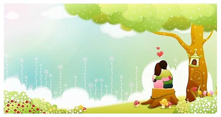 EPS 주간 나무 커플 사계절 계절 여자 남자 꽃 백그라운드 꽃밭 데이트 일러스트 자연 사람 풍경 야외 두명 봄 튤립 우체통 하트 나무밑둥 봄배경 국내일러스트 자연요소 모양 식물 관계 생태계 파일형식 벡터