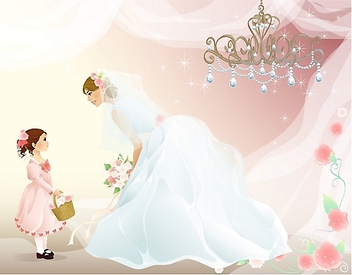 EPS 드레스 여자 신부 결혼 일러스트 조명 실내 사람 이벤트 두명 장미 꽃바구니 들러리 신부대기실 화동 여자만 국내일러스트 옷 꽃 내부 바구니 대기실 하객 파일형식 벡터