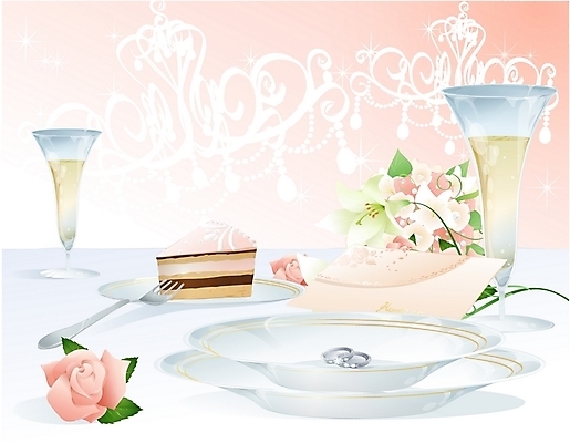 EPS 접시 꽃 음식 결혼 포크 일러스트 디저트 이벤트 사람없음 장미 케이크 와인 샴페인 웨딩케이크 청첩장 결혼반지 결혼소품 피로연 국내일러스트 식물 식기 카드_감사 주류 반지 오브젝트 파일형식 벡터