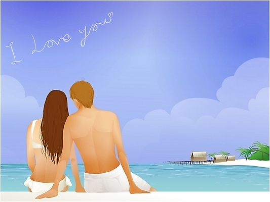 EPS 주간 커플 여자 남자 수영복 행복 바다 결혼 일러스트 사람 이벤트 해변 야외 두명 신혼여행 국내일러스트 자연요소 옷 감정 관계 파일형식 벡터