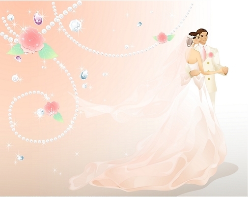 EPS 커플 여자 남자 신부 신랑 결혼 일러스트 사람 이벤트 두명 장식 장미 춤 보석 국내일러스트 꽃 관계 문화예술 광석 파일형식 벡터