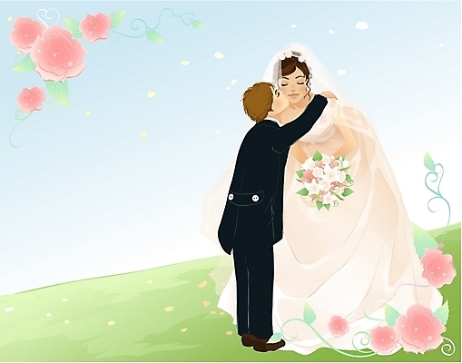 EPS 주간 여자 남자 꽃 신부 신랑 결혼 일러스트 키스 사람 이벤트 소년 야외 두명 장식 어린신랑 화동 국내일러스트 자연요소 식물 어린이 애정표현 파일형식 벡터