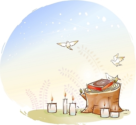 EPS 기독교 종교 일러스트 초 촛불 종교용품 조류 기독교용품 사람없음 성경 풀잎 오브젝트 비둘기 나무밑둥 국내일러스트 나무 동물 잎 풀_식물 파일형식 벡터