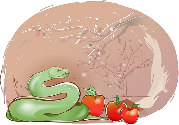 EPS 나무 동물 척추동물 기독교 종교 과일 일러스트 파충류 사람없음 나뭇가지 뱀 사과 오브젝트 국내일러스트 식물 파일형식 벡터