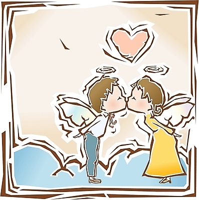 EPS 클립아트 여자 남자 기독교 종교 어린이 일러스트 천사 키스 사랑 도장 판화 가상인물 국내일러스트 감정 상상 미술 사람 애정표현 파일형식 벡터