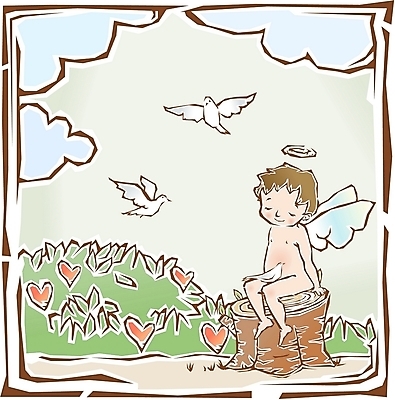 EPS 주간 클립아트 기독교 종교 일러스트 천사 야외 도장 아기 숲속 비둘기 판화 나무밑둥 가상인물 국내일러스트 자연요소 나무 상상 조류 미술 사람 숲 파일형식 벡터