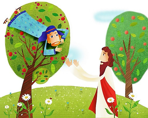 주간 PSD 나무 캐릭터 남자 꽃 기독교 종교 일러스트 이야기 사람 야외 두명 성경 예수 언덕 삭개오 남자만 국내일러스트 일러캐릭터 자연요소 식물 종교용품 신_종교 파일형식