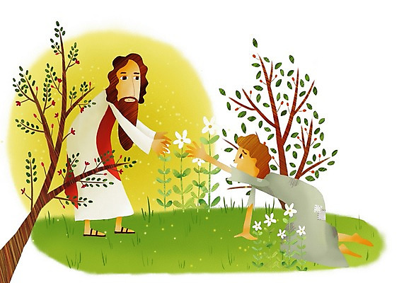 PSD 나무 캐릭터 남자 꽃 기독교 종교 잎 일러스트 사람 잔디 야외 두명 성경 예수 성경이야기 거지 남자만 국내일러스트 일러캐릭터 식물 종교용품 이야기 신_종교 파일형식