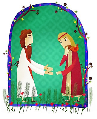 PSD 나무 캐릭터 손 남자 꽃 기독교 종교 일러스트 조류 사람 두명 성경 예수 성경이야기 부활 못자국 남자만 국내일러스트 일러캐릭터 식물 동물 종교용품 자국 이야기 신체부위 신_종교 파일형식