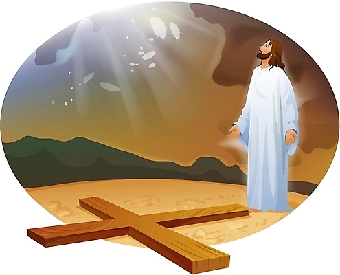 EPS 기념일 기독교 종교 십자가 일러스트 하늘 부활절 산 한명 사람 20대 성인 야외 빛 태양 믿음 예수 신앙심 청년만 성인만 국내일러스트 자연요소 1 감정 이벤트 청년 신_종교 파일형식 벡터