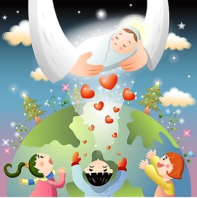 EPS 나무 구름 여자 남자 꽃 기독교 종교 지구 어린이 크리스마스 일러스트 사랑 사람 소녀 소년 여러명 하트 아기 예수 국내일러스트 자연요소 모양 식물 기념일 감정 다수 신_종교 파일형식 벡터