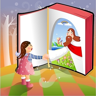 EPS 나무 여자 남자 기독교 종교 어린이 무지개 꽃밭 일러스트 미소 사람 소녀 두명 강 성경 예수 국내일러스트 자연요소 식물 꽃 종교용품 표정 신_종교 파일형식 벡터