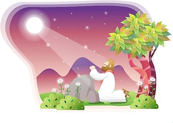 EPS 나무 남자 꽃 별 기독교 종교 일러스트 하늘 산 한명 사람 20대 성인 야외 달 돌_바위 바위 기도 예수 야간 저녁 달빛 남자만 남자한명만 성인남자만 청년만 청년남자만 청년남자한명만 성인한명만 성인남자한명만 성인만 국내일러스트 자연요소 식물 1 청년 신_종교 파일형식 벡터