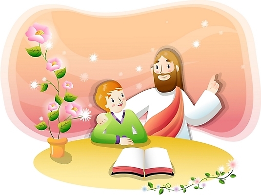 EPS 주간 식물 남자 꽃 기독교 종교 화분 어린이 일러스트 사랑 사람 소년 야외 두명 빛 성경 예수 남자만 소년만 국내일러스트 자연요소 감정 종교용품 신_종교 어린이만 파일형식 벡터