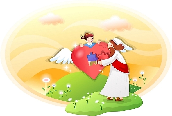 EPS 주간 구름 여자 남자 꽃 기독교 종교 어린이 날개 일러스트 하늘 사랑 사람 야외 두명 하트 예수 퀴즈 언덕 국내일러스트 자연요소 모양 식물 감정 신_종교 파일형식 벡터