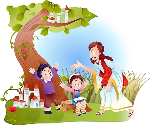 EPS 주간 나무 여자 남자 기독교 종교 어린이 일러스트 사랑 사람 소녀 소년 잔디 야외 세명 성경 풀 예수 하나님 퀴즈 신 나무밑둥 국내일러스트 자연요소 식물 감정 종교용품 신_종교 파일형식 벡터