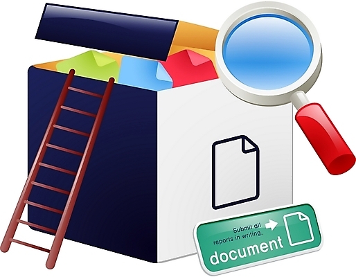 EPS 일러스트 비즈니스 사다리 돋보기 사람없음 사무용품 서류박스 서류보관함 국내일러스트 문구용품 상자 도구 보관함 파일형식 벡터