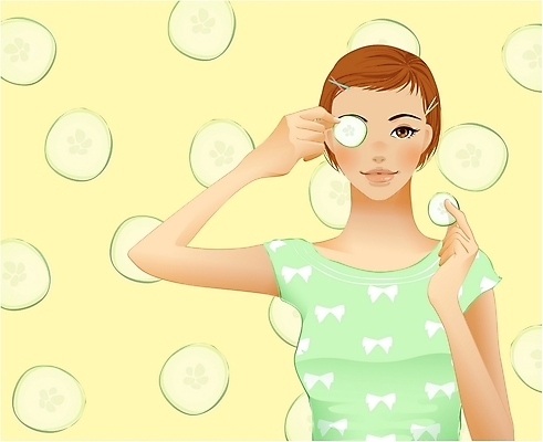 EPS 우먼라이프 여자 일러스트 오이 한명 사람 20대 성인 뷰티 마사지 피부관리 슬라이스 팩 보습 오이팩 여자만 여자한명만 성인여자만 청년만 청년여자만 성인한명만 청년여자한명만 성인여자한명만 성인만 국내일러스트 1 라이프스타일 채소 청년 화장품 파일형식 벡터