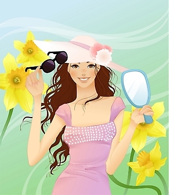 EPS 모자 우먼라이프 여자 꽃 일러스트 한명 사람 20대 성인 선글라스 뷰티 손거울 여자만 여자한명만 성인여자만 청년만 청년여자만 성인한명만 청년여자한명만 성인여자한명만 성인만 국내일러스트 식물 1 라이프스타일 잡화 안경 청년 거울 파일형식 벡터