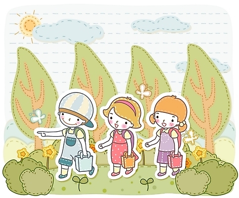 EPS 주간 나무 여학생 여자 어린이교육 교육 남자 꽃 초등학생 어린이 남학생 나비 가방 일러스트 교육캐릭터 사람 소녀 소년 야외 라이프 세명 친구 태양 스쿨라이프 달 숲 등교 신발주머니 어린이만 국내일러스트 일러캐릭터 자연요소 식물 캐릭터 학생 라이프스타일 잡화 곤충 학교 관계 생활 등하교 파일형식 벡터