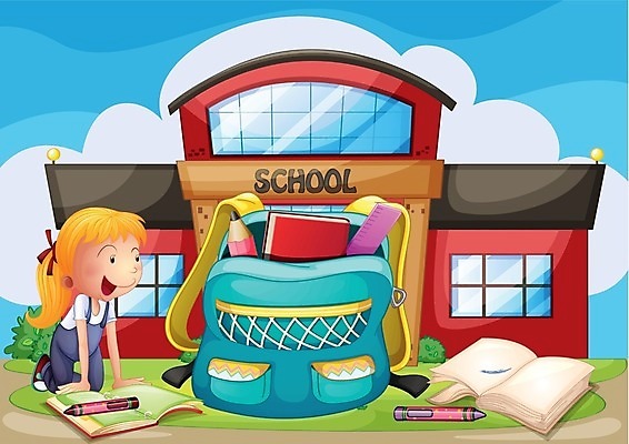 EPS 해외이미지 식물 학생 여자 어린이교육 어린이 가방 일러스트 학교 하늘 책가방 자 사람 앉기 건물 책 연필 공책 해외202004 해외일러스트 건축물 잡화 교육 모션 문구용품 학용품 필기구 파일형식 벡터