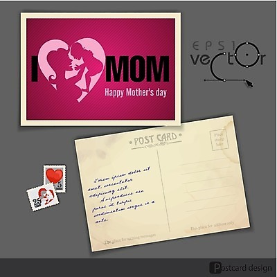 EPS 해외이미지 행복 실루엣 분홍색 일러스트 가족 사랑 사람없음 하트 축하 엽서 우표 어머니의날 해외202004 해외일러스트 모양 기념일 감정 컬러 컨셉 관계 촬영기법 편지 미국문화 파일형식 벡터