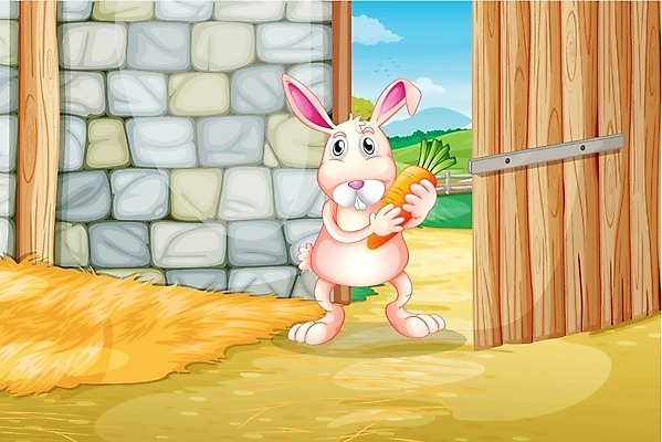 EPS 해외이미지 나무 식물 동물 구름 벽 잎 밭 채소 일러스트 하늘 실내 사람없음 파란색 농작물 농장 농경지 문 당근 흰색 토끼 농부 오두막 그림 외양간 밭일 해외202004 해외일러스트 자연요소 직업 컬러 농업 포유류 뿌리채소 내부 반려동물 파일형식 벡터