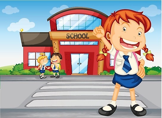 EPS 해외이미지 식물 영어 여자 어린이교육 남자 어린이 가방 일러스트 창문 학교 하늘 사람 소년 건물 해외202004 해외일러스트 문자 건축물 잡화 교육 파일형식 벡터