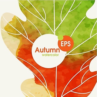 EPS 해외이미지 식물 무료이미지 백그라운드 잎 일러스트 자연 수채화 사람없음 빨간색 초록색 노란색 가을 해외202004 해외일러스트 계절 컬러 생태계 파일형식 벡터