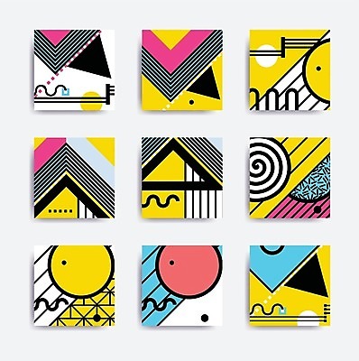 EPS 해외이미지 디자인 패턴 일러스트 추상 미술 사람없음 세트 컬러풀 팝아트 기하학 멤피스디자인 해외202004 해외일러스트 컬러 무늬 문화예술 그림 파일형식 벡터