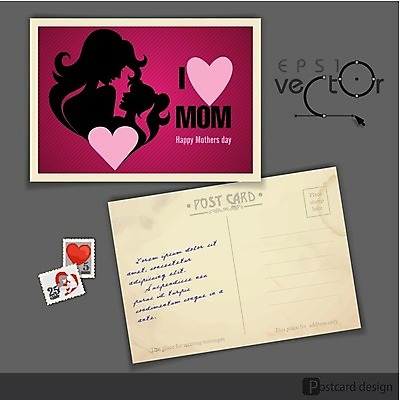 EPS 해외이미지 행복 실루엣 분홍색 일러스트 가족 사랑 사람없음 하트 축하 엽서 우표 어머니의날 해외202004 해외일러스트 모양 기념일 감정 컬러 컨셉 관계 촬영기법 편지 미국문화 파일형식 벡터