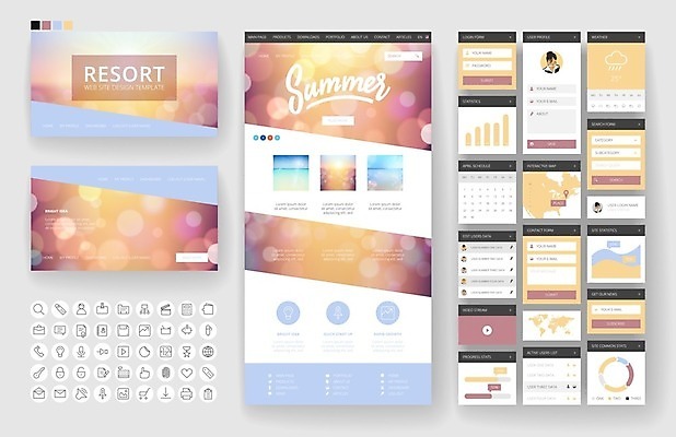 EPS 해외이미지 템플릿 디자인 바다 여행 지도 인터넷 일러스트 비즈니스 하늘 모바일 휴가 사람없음 그래픽 여름 파란색 세트 세계 햇빛 태양 노란색 웹 플랫 메뉴 휴양지 레이아웃 페이지 UI 인터페이스 해외202004 해외일러스트 자연요소 계절 컬러 장소 파일형식 벡터