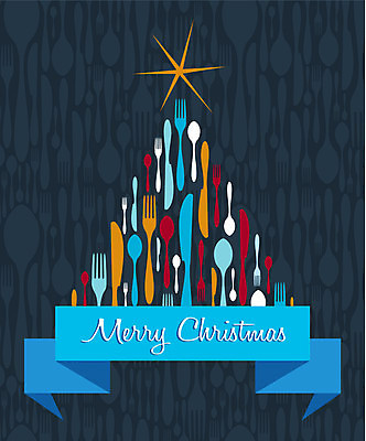 EPS 해외이미지 별 리본 포크 일러스트 사람없음 파란색 크리스마스트리 숟가락 나이프 해외202004 해외일러스트 자연요소 식기 컬러 크리스마스 수저 칼 파일형식 벡터