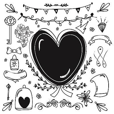 EPS 해외이미지 꽃 리본 잎 라인일러스트 일러스트 열쇠 사랑 사람없음 세트 하트 낙서 가랜드 해외202004 해외일러스트 모양 식물 감정 파티용품 파일형식 벡터