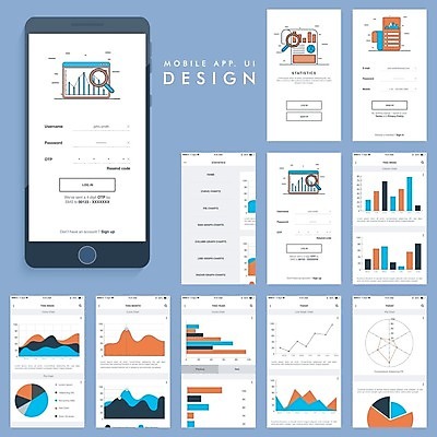 EPS 해외이미지 템플릿 일러스트 비즈니스 통계 모바일 그래프 사람없음 스마트폰 스크린 인포그래픽 정보 플랫 어플리케이션 분석 온라인 전자상거래 UI 구독 마케팅 소프트웨어 웹디자인 인터페이스 터치스크린 목업 와이어프레임 해외202004 해외일러스트 컨셉 핸드폰 스마트기기 파일형식 벡터