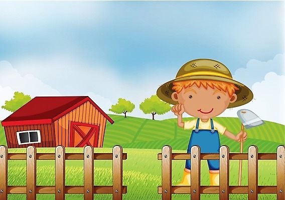 EPS 해외이미지 나무 식물 구름 남자 잎 밭 채소 일러스트 자연 하늘 사람 소년 야외 파란색 농작물 울타리 농장 농경지 흰색 농부 오두막 그림 외양간 갈퀴 밭일 소년한명만 해외202004 해외일러스트 자연요소 직업 어린이 컬러 농업 담장 생태계 남자한명만 소년만 파일형식 벡터