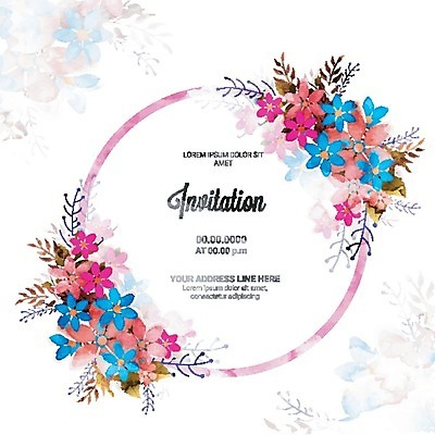 EPS 해외이미지 템플릿 배너 기념일 꽃 분홍색 백그라운드 잎 꽃무늬 일러스트 추상 수채화 프레임 이벤트 사람없음 장식 파란색 컬러풀 파티 축제 봄 축하 초대 국경 해외202004 해외일러스트 식물 계절 컬러 컨셉 무늬 파일형식 벡터