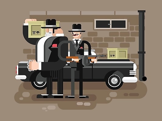 EPS 해외이미지 캐릭터 디자인 남자 무기 얼굴 벽 일러스트 자동차 사람 정장 성인 두명 그래픽 상자 검은색 총 범죄 플랫 위험 나무상자 그림 카툰스타일 모터 나쁜 악당 마피아 자동 차고 스타일 성인남자만 해외202004 해외일러스트 일러캐릭터 옷 육상교통 컬러 컨셉 신체부위 남자만 성인만 파일형식 벡터