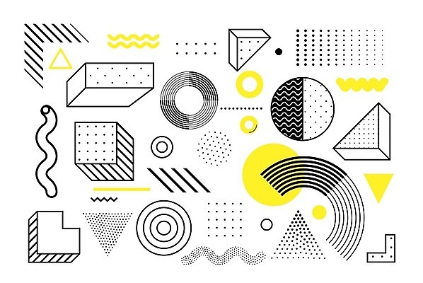 EPS 해외이미지 모양 디자인 포스터 선 백그라운드 패턴 일러스트 추상 사람없음 그래픽 세트 노란색 검은색 흰색 점 원형 기하학 팝 스타일 멤피스디자인 미니멀리스트 해외202004 해외일러스트 도형 컬러 무늬 파일형식 벡터