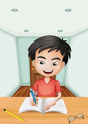 EPS 해외이미지 어린이교육 남자 안경 어린이 일러스트 교실 학교 탁자 사람 소년 책 독서 연필 펜 노란색 문 공책 작가 해외202004 해외일러스트 직업 잡화 교육 컬러 가구 문구용품 학용품 필기구 파일형식 벡터