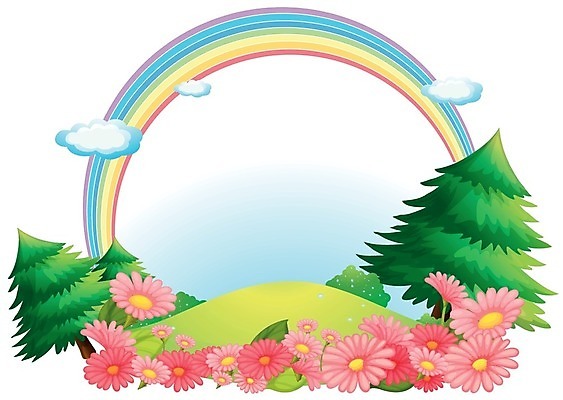 EPS 해외이미지 나무 공원 꽃 무지개 일러스트 사람없음 정원 소나무 언덕 해외202004 해외일러스트 자연요소 식물 공공시설 파일형식 벡터