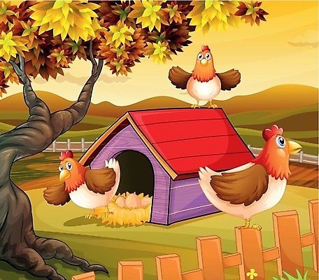 EPS 해외이미지 나무 식물 동물 구름 여자 잎 밭 채소 일러스트 자연 하늘 사람없음 야외 파란색 농작물 울타리 농장 농경지 노란색 흰색 농부 오두막 언덕 그림 외양간 밭일 암탉 해외202004 해외일러스트 자연요소 직업 컬러 농업 사람 담장 닭 암컷 생태계 파일형식 벡터