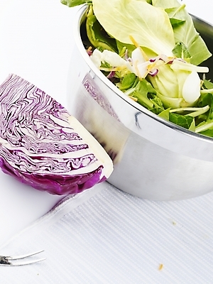 포토 JPG 스튜디오촬영 웰빙 음식 포크 채소 서양음식 실내 근접촬영 사람없음 장식 샐러드 양배추 적채 웰빙음식 스탠그릇 믹싱볼 국내포토 그릇 식기 뷰포인트 내부 건강식 파일형식