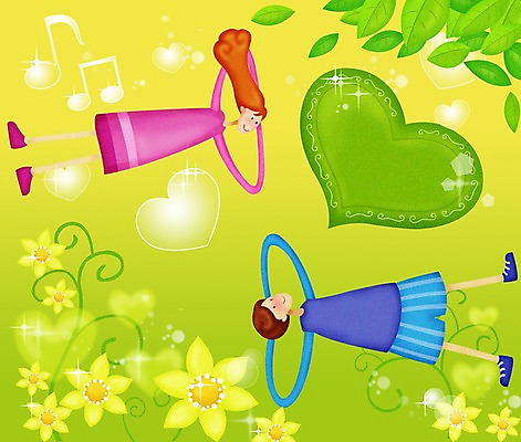 PSD 커플 여자 남자 꽃 음표 일러스트 화이트데이 나뭇잎 발렌타인데이 사랑 사람 풍경 야외 두명 봄 로맨틱 하트 국내일러스트 모양 식물 기호 계절 감정 음악 컨셉 잎 관계 데이이벤트 파일형식