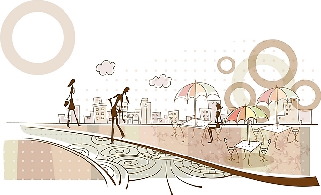 EPS 여자 실루엣 길 백그라운드 벤치 일러스트 자동차 그림자 사람 사람없음 야외 건물 세명 쇼핑 마을 도시 쇼핑몰 여자만 국내일러스트 건축물 육상교통 의자 촬영기법 파일형식 벡터