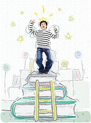 전신 PSD 편집이미지 어린이교육 교육 남자 초등학생 어린이 백그라운드 사다리 상상 한명 사람 소년 책 디지털합성 남자만 남자한명만 어린이만 소년만 소년한명만 이미지편집 1 학생 도구 파일형식