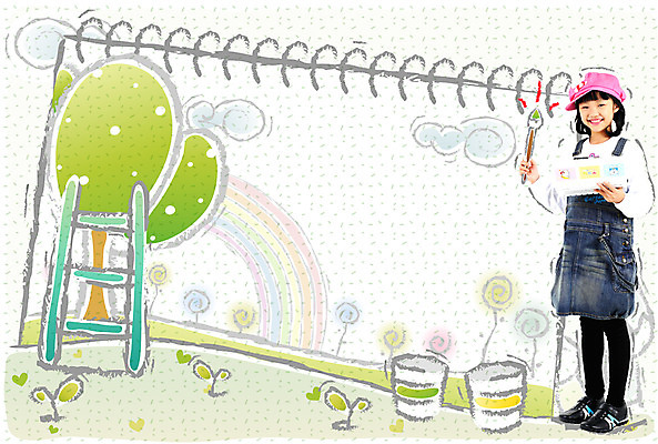 PSD 나무 구름 편집이미지 여자 어린이교육 교육 꽃 초등학생 어린이 무지개 사다리 상상 한명 사람 소녀 붓 팔레트 물통 스케치북 디지털합성 미술교육 여자만 여자한명만 어린이만 소녀만 소녀한명만 이미지편집 자연요소 식물 1 학생 학용품 미술 도구 파일형식